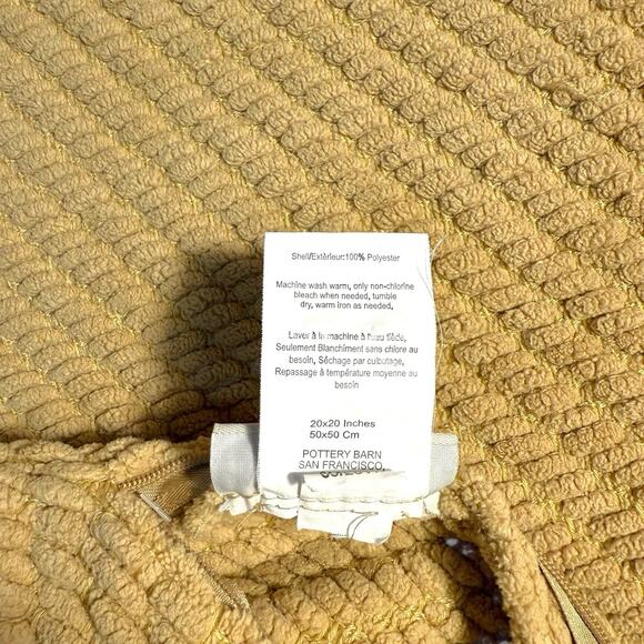 Pottery Barn Gold Chenille Throw Pillow Cover Texture 20" x 20" Soft Knit Yellow - Picture 3 of 3